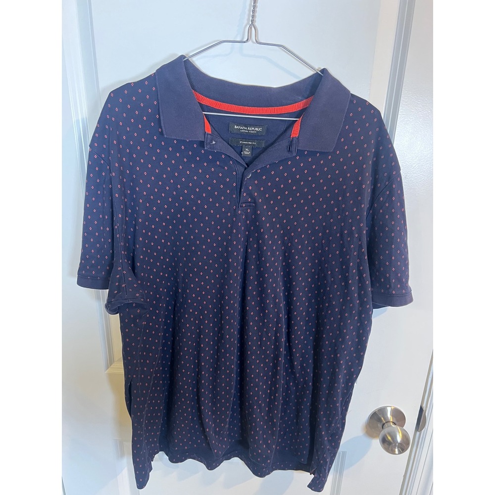 Banana Republic Mens Polo Luxury Touch Geometric Print Navy Blue XL